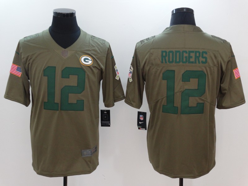 Men Green Bay Packers #12 Rodgers Nike Olive Salute To Service Limited NFL Jerseys